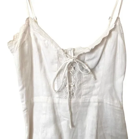 REFORMATION Linen Tie Front Mini Dress White Sz 2 - Picture 5 of 6